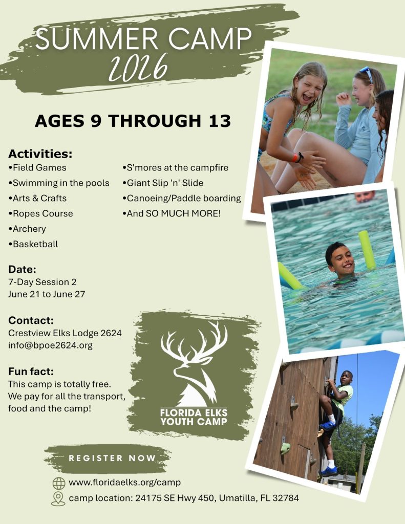 Florida Elks Youth Camp Flyer